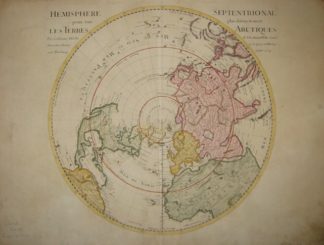 De l'Isle Guillaume (1675-1726) Hemisphere septentrional pour voir plus distinctement les Terres Arctiques (e Hemisphere meridional...) 1714 Parigi 